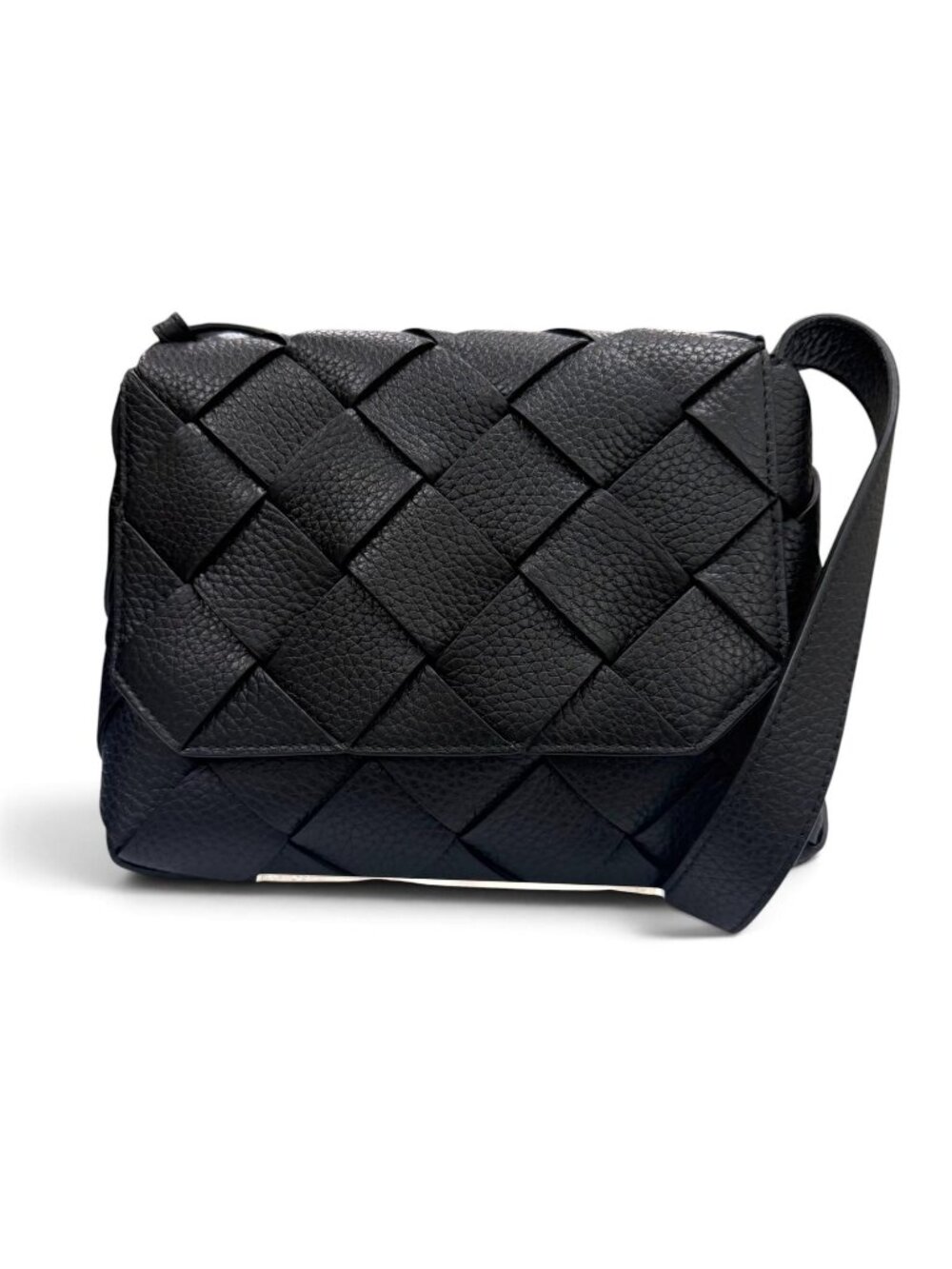 Bottega Veneta Diago Gray Leather Intrecciato Shoulder Bag Black